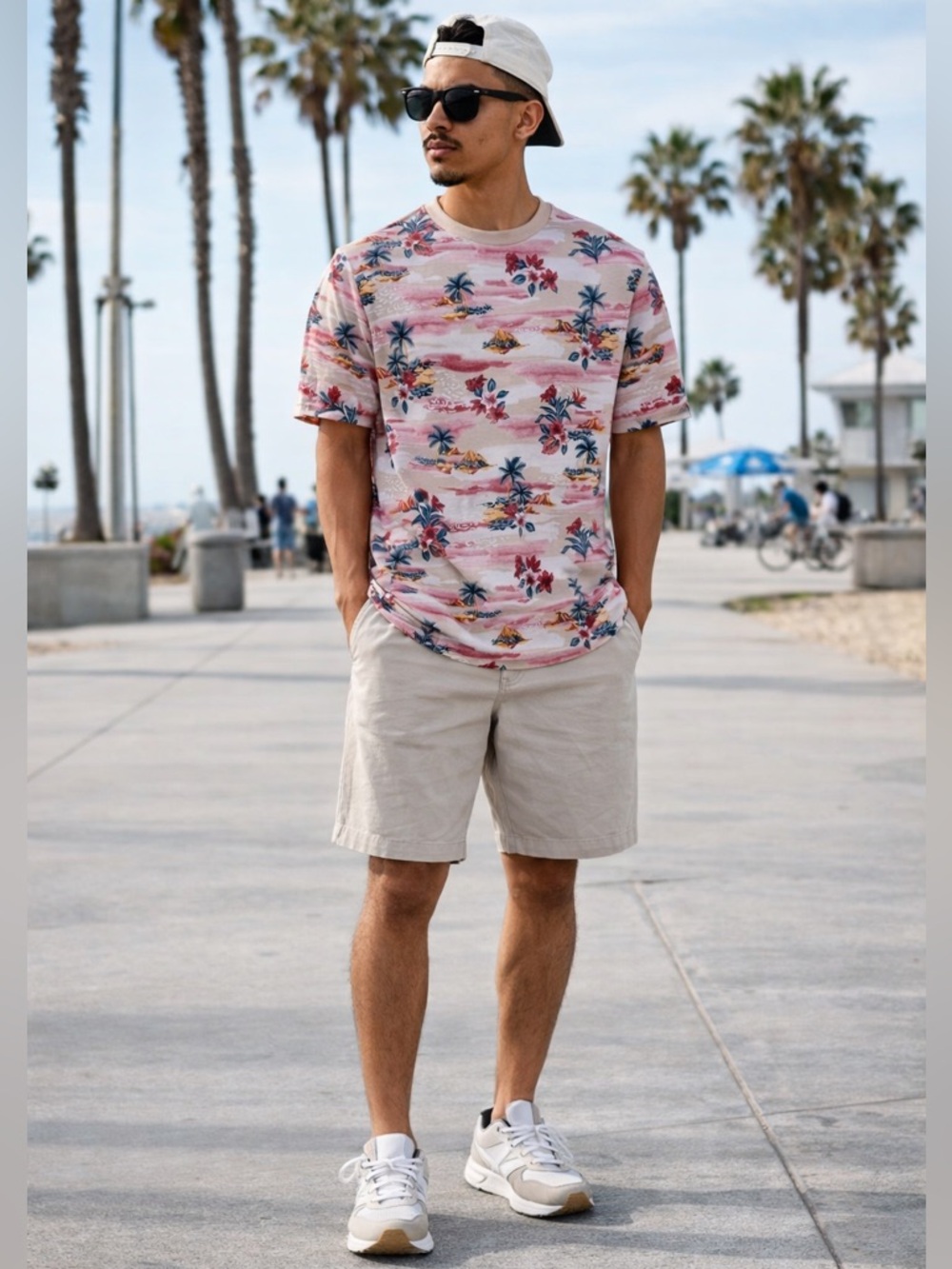 Foot Locker LCKR Hawaiian Print Tee Pink Tropical Shirt Streetwear Resort Large